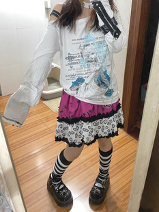 断片小说 原创自制原宿风土酷辣妹拼接印花y2k半身裙日系亚比短裙