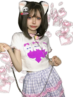 断片小说 露脐可爱印花T恤纯欲少女上衣 原创亚比y2k甜辣短款