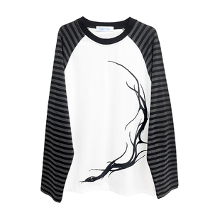 断片小说&湿体联名原创 亚文化插件长袖宽松T恤拼色条纹蛇上衣女