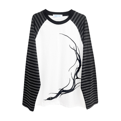 断片小说&湿体联名原创 亚文化插件长袖宽松T恤拼色条纹蛇上衣女