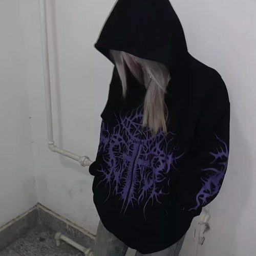 断片小说&湿体联名款 原创暗黑日系连帽外套日系宽松上衣秋冬女