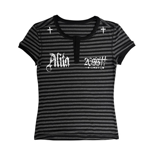 断片小说哥特条纹修身短款T恤