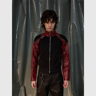 Recoverzone25fw蛇纹铆钉垫肩夹克美式小众保暖拼接