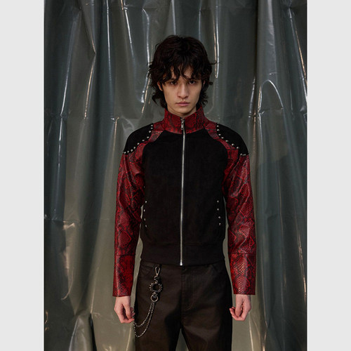 Recoverzone25fw蛇纹铆钉垫肩夹克美式小众保暖拼接