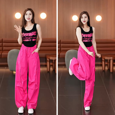火龙果阔腿裤工装裤套装女夏背心
