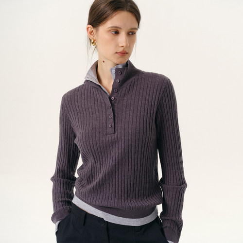 NANCYLILI 老钱风双层领针织上衣女秋冬新品假两件打底衫内搭长袖