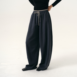 NANCYLILI25秋冬新品休闲气球裤羊毛西装裤松紧腰长裤女裤子抽身