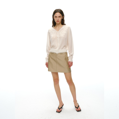 V领显瘦长袖蕾丝针织开衫