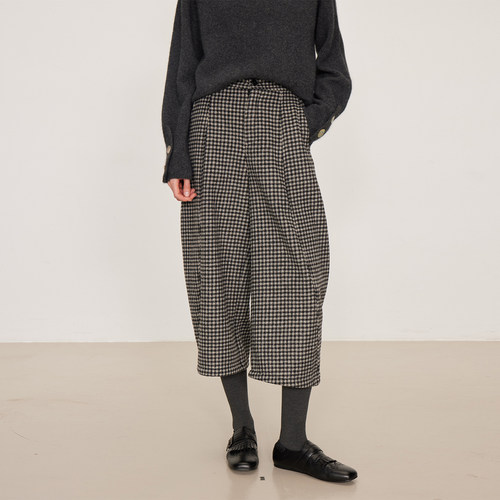 黑白格子九分气球裤加厚休闲裤