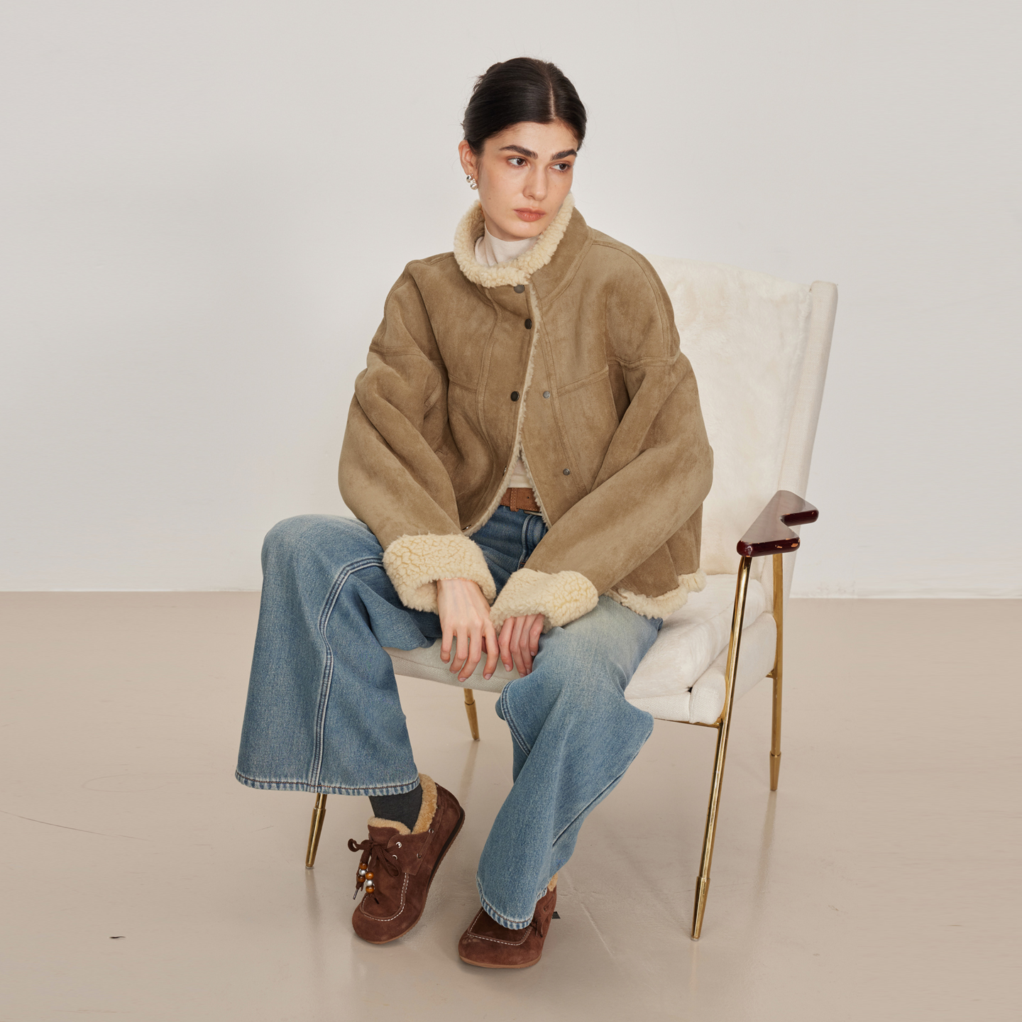 NANCYLILI皮毛一体羊羔毛外套女冬季新款韩系温柔风加厚短款棉服