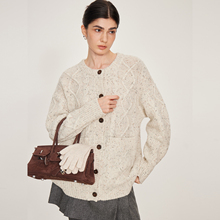 NANCYLILI25冬彩点花式纱粗棒针复古立体绞花羊毛针织开衫毛衣女