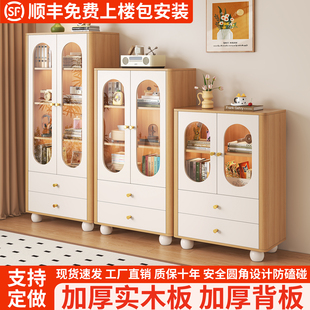 实木书柜家用靠墙收纳柜带玻璃门组合书房防尘展示柜客厅储物柜子