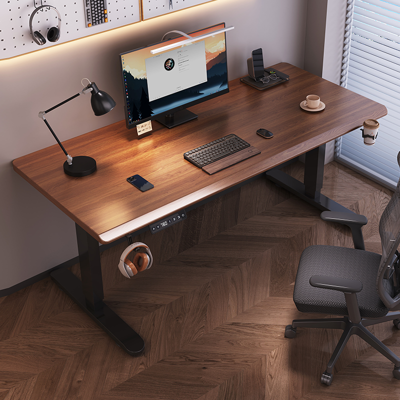 电动升降桌智能实木电脑桌可升降电竞桌子家用学习办公书桌工作台