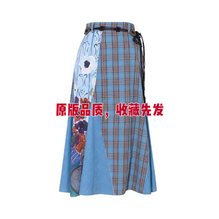 2025新款 波西米亚格子印花a字半身裙女夏高腰显瘦百搭长裙设计感