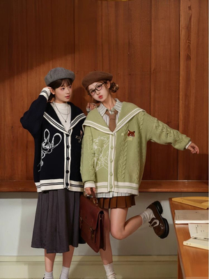 朱迪尼克疯学院针织开衫针织衫森女外套百搭慵懒毛衣海军领上衣潮