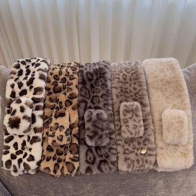 豹纹毛领围脖毛绒围巾冬季