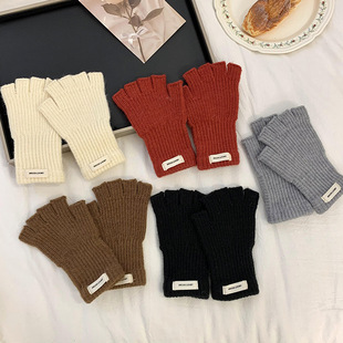 冬季儿童手套ins韩版纯色男童女童针织半指学生写字宝宝保暖手套
