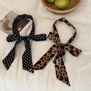 豹纹波点长条丝巾女2025新款系脖高级感飘带发带腰带颈饰丝带脖饰