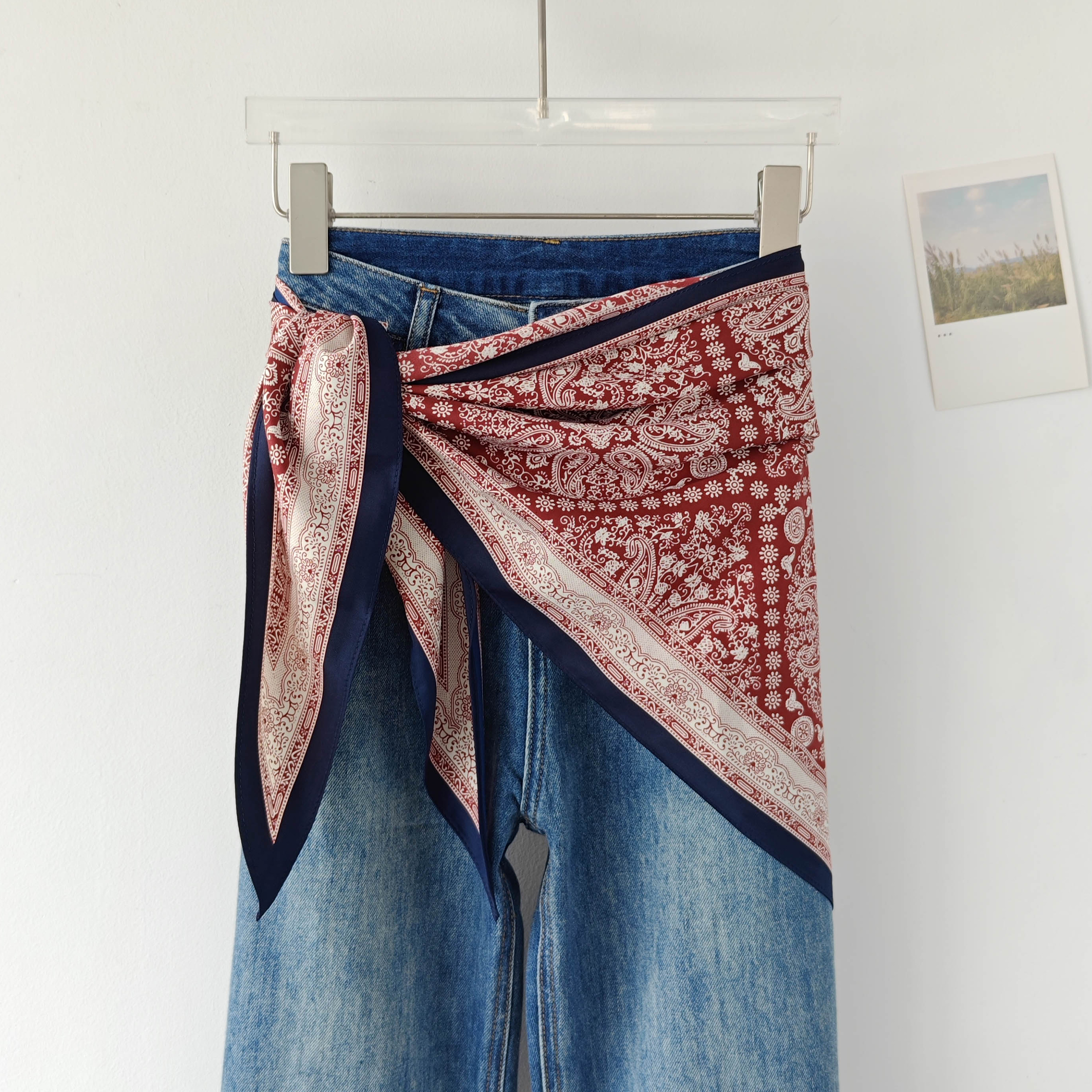 腰果花三角巾女2025新款围巾腰带丝巾配牛仔裤腰封配裙子装饰屁帘