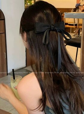 日韩黑色蝴蝶结飘带边夹发夹女高级感后脑勺顶夹气质弹簧夹子发饰