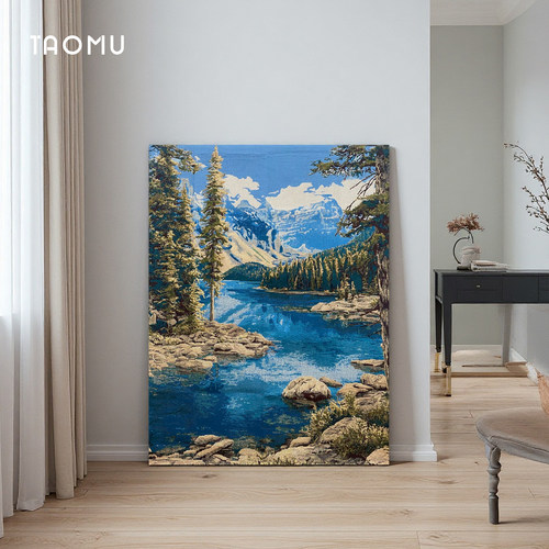 TaoMu 梦莲湖 油画风北欧客厅沙发背景墙装饰画壁画手工DIY挂毯画