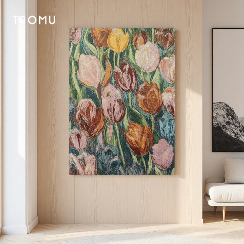 TaoMu 郁金花海油画风挂画客厅沙发背景墙装饰画手工挂毯画落地画