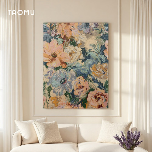 TaoMu 芳草地 油画风挂毯装饰画法式复古客厅沙发背景墙布艺挂画
