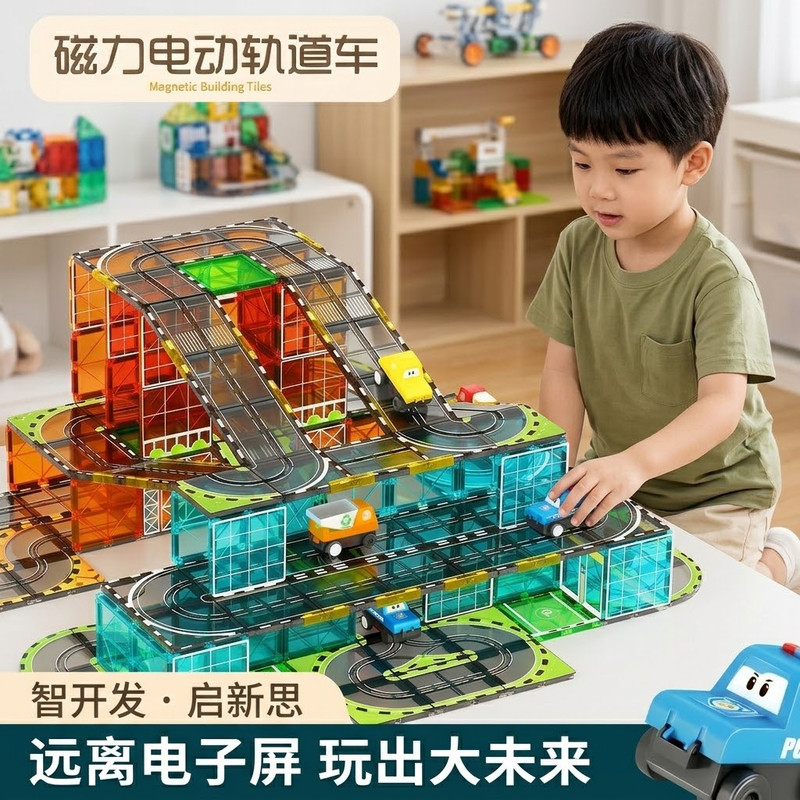 树下防近视磁力轨道交通益智玩具