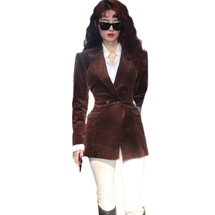 原创复古重磅设计灯芯条西装全棉紧身丝绒灯芯绒设计外套西服