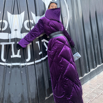 lisayu新款复古立领丝绒羽绒服