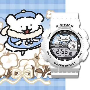 线条小狗可爱卡通同款学生儿童手表初中生运动防水二次元生日礼物