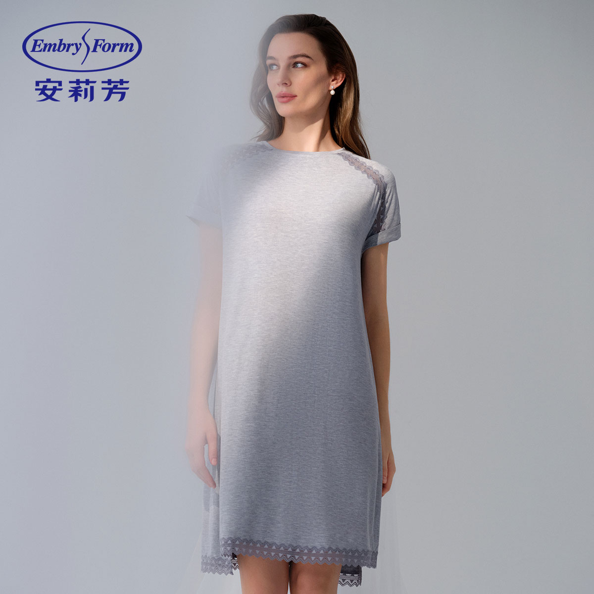 安莉芳专柜新品夏季短袖透气中裙睡裙女士H版型舒适家居裙EL00878