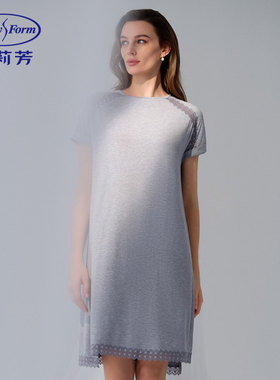 安莉芳专柜新品夏季短袖透气中裙睡裙女士H版型舒适家居裙EL00878