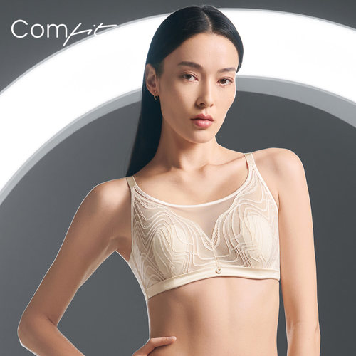 Comfit抹胸兔耳朵文胸大码全罩杯薄款单层蕾丝显小内衣女CB00185