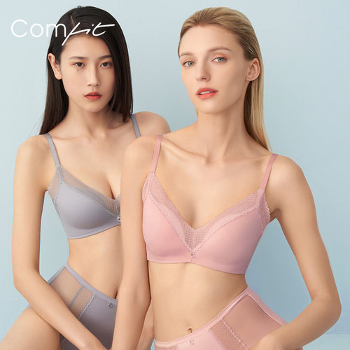 【轻柔杯】安莉芳旗下Comfit薄款文胸无钢圈蕾丝V领内衣女CB00137