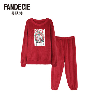 芬狄诗虎头生肖印花睡衣男女款秋冬舒适珊瑚绒家居服套装FL00267