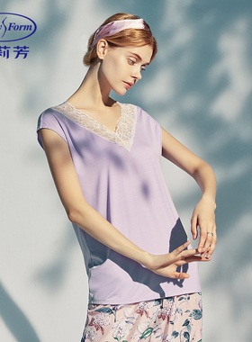 安莉芳春夏薄款蕾丝V领无袖打底背心女士舒适家居上衣EL00456