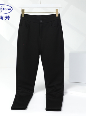 安莉芳秋冬黑色显瘦加绒厚款高腰外穿舒适打底裤紧身靴裤EL00837