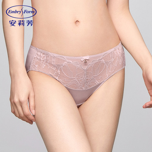 安莉芳专柜新品网纱拼接蕾丝性感低腰三角裤女士包臀内裤E200823