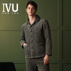 安莉芳IVU男士冬季长袖翻领开衫加厚保暖家居上衣外穿睡衣UL00159