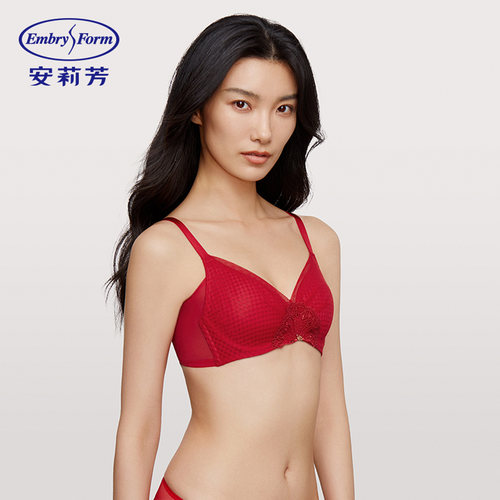 【风巢杯】安莉芳网纱薄款文胸女大胸显小本命年红色内衣EB00765