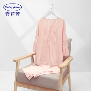 宫廷风蕾丝边套头家居服EL7780 安莉芳春夏女棉质睡衣套装