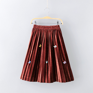 女童长裙半身裙丝绒裙子秋季秋冬2025新款儿童韩版中长款女孩宝宝