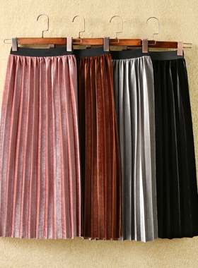 2025年新款春款儿童装金丝绒长裙女童复古百褶裙宝宝时尚半身裙