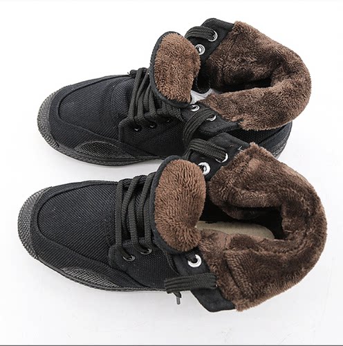 搏峰加绒棉鞋高腰军训解放鞋男女保暖棉胶鞋户外作训鞋耐磨帆布鞋