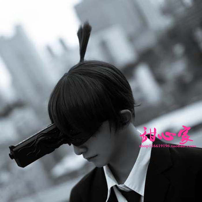 甜心家电锯人 早川秋 cos假发 链锯人 分体鸭嘴夹冲天揪揪蓝黑色