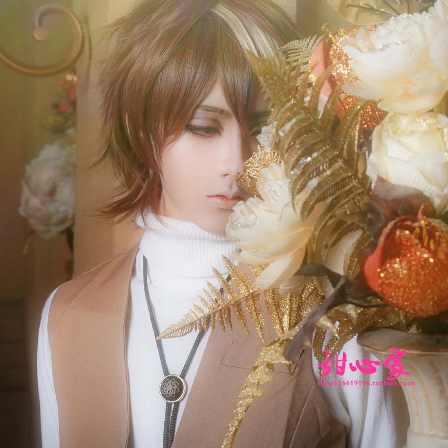 甜心家罪恶王冠cos假发深棕短发蓬松挑染反翘30cm混色cosplay假发