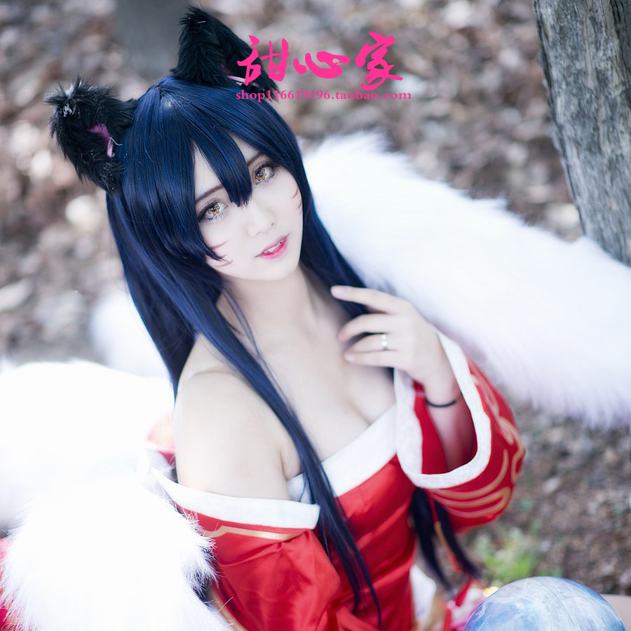 {甜心家} 英雄联盟 九尾妖狐阿狸蓝色100cm包邮现货cosplay假发