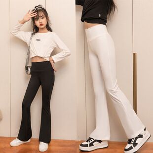 新款女童鲨鱼微喇叭裤春夏中大童弹力高腰打底裤时尚运动瑜伽裤子