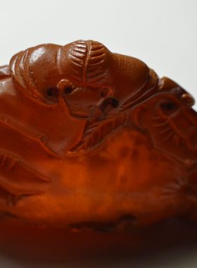 老蜜蜡福寿古董手把件吊坠